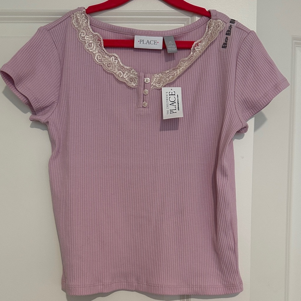 Place Pink Top with Lace Accent